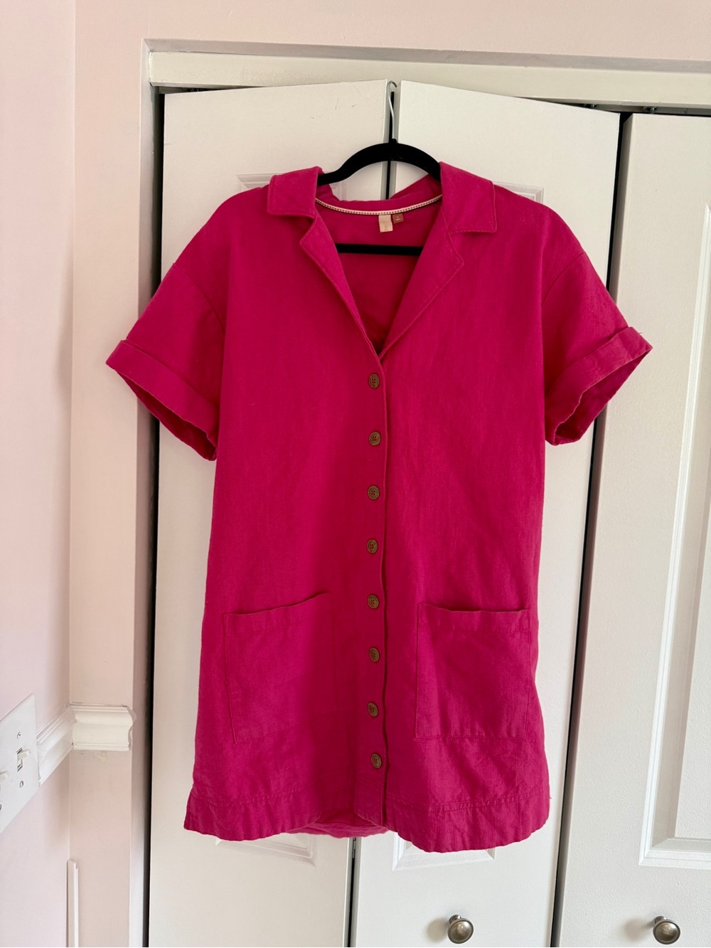 Pilcro Hot Pink Short-Sleeve Button Front Mini Dress